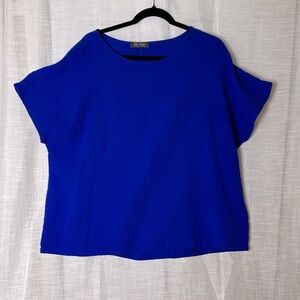 Mr Max Waffle knit cotton  top ,women 2X, blue , oversized,PTP 25” ,boxy EC